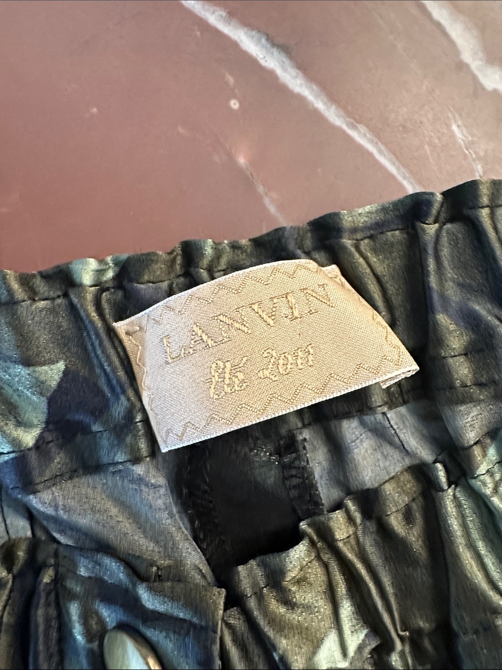 Lanvin Silk Olive Green Leaf-Print Trousers - Picture 3 of 6